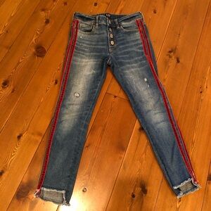 Gap Cropped Denim Jeans with red velvet stripes Girls 8